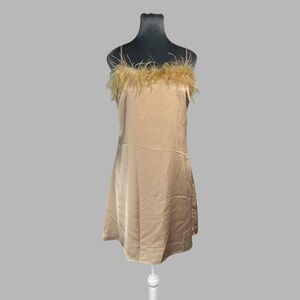 Charmed Hearts mini feather boa champaign satin slip dress NWT cocktail party